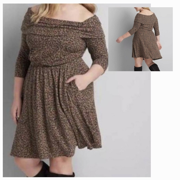 Lane Bryant Dresses & Skirts - OFF THE SHOULDER ANIMAL PRINT DRESS
